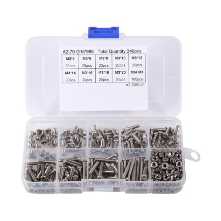 340pcs M3 Stainless Steel Screws and Nuts Assortment Kit