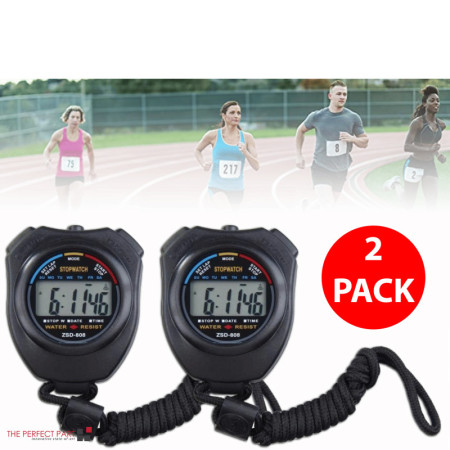 2PCS SET Digital Stopwatch Sports Counter Chronograph Date Timer