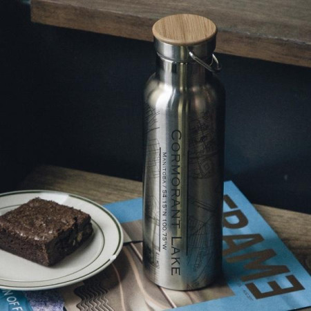 Cormorant Lake - Manitoba Map Bottle with Bamboo Top