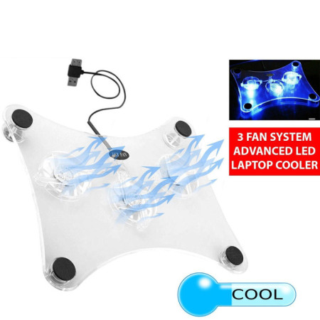 3 Fans USB Cooler Cooling Pad Stand LED Light Radiator For Laptop PC Notebook