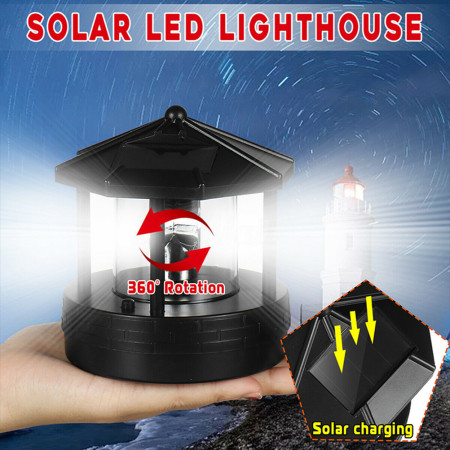 Solar Powered Rotating Lighthouse Outdoor LED Lamp