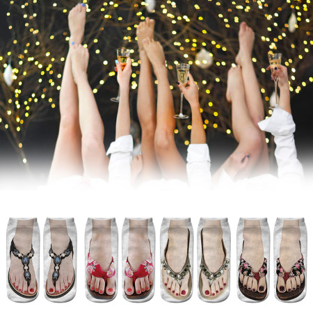 4 Pairs Funny Flip Flop Manicure Print 3D Ankle Socks - Comfortable & Quirky