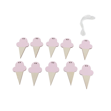 10Pcs Ice Cream Shape Wooden Hanging Garland in Pink