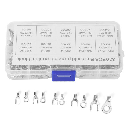 320Pcs Non Insulated Copper Ring & Fork Terminals Kit - Reliable Wire Connectors