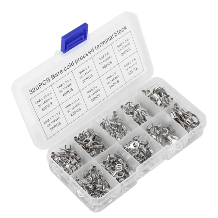 320Pcs Non Insulated Copper Ring & Fork Terminals Kit - Reliable Wire Connectors