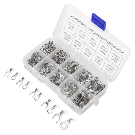 320Pcs Non Insulated Copper Ring & Fork Terminals Kit - Reliable Wire Connectors