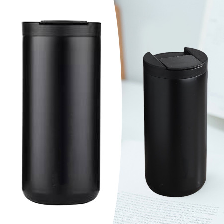 400ml Black Metal Coffee Mug - Insulated Stainless Steel Tumbler