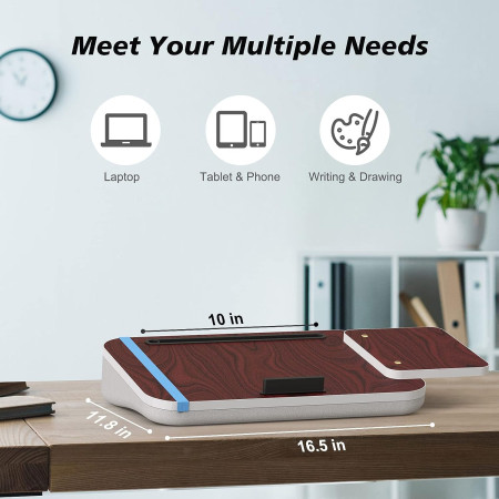 Versatile Lap Desk with Cushion & Detachable Mouse Tray - Fits Up to 16.1"