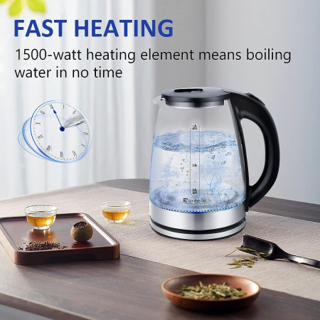 Electric Kettle Water Boiler, 1.8L Electric Tea Kettle, Glass Black with LED Light