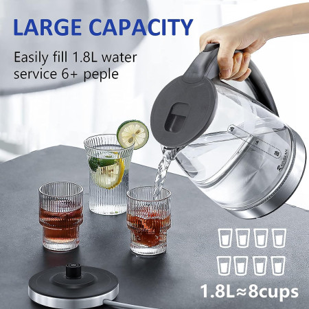 Electric Kettle Water Boiler - Fast Boil 1.8L Glass & Steel with LED