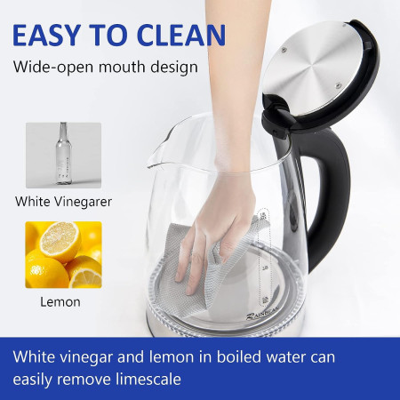 Electric Kettle Water Boiler - Fast Boil 1.8L Glass & Steel with LED