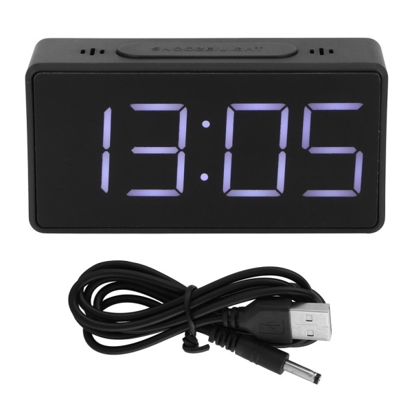 Simple Electronic LED Bedside Alarm Clock (Black) - Snooze & Easy Read